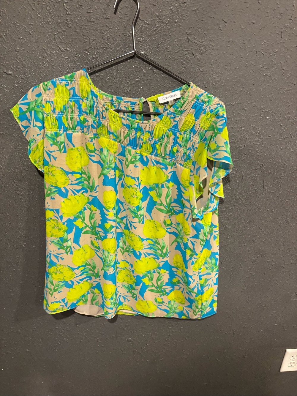 Calvin Klein Neon Floral Short Sleeve Blouse